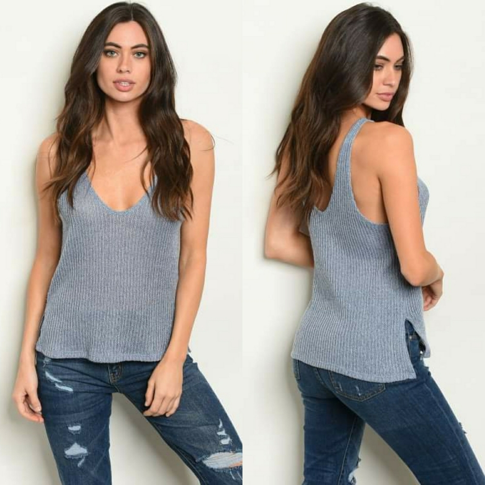 Good Vibes Knit Tank (Slate Blue)